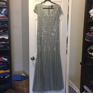 Gorgeous Adrianna Papell silver beaded gown
